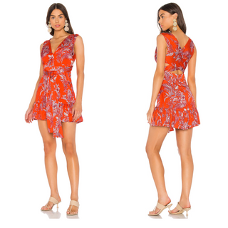 Alexis Cassara Satin Floral Sleeveless Mini Dress Mandarin Palm Women's Medium