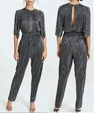 IRO Chimbote Metallic Half Sleeve Tapered Jumpsuit Black Silver Women 34 FR/US 2