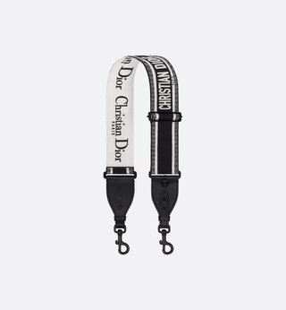 Christian Dior Paris Embroidery Adjustable Shoulder Bag Strap with Ring Black/White