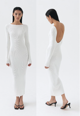 Bazilika Open Back Long Sleeve Knit Bodycon Maxi Dress White Women's Size XS/S