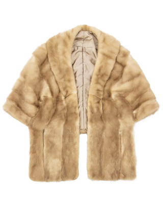 Vintage Wrap Mink Fur Short Stole with Shawl Collar Light Brown Women's One Size