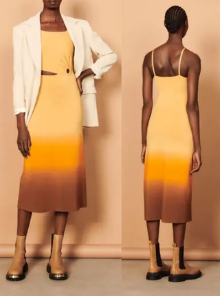 NWT Sandro Ombre Tie Dye Cut-Out Midi Sundress Bruns Women's Size 36 FR / 4 US