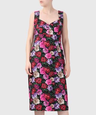NWT Escada Dinavia Sweetheart Neck Floral Midi Sheath Dress Pink Women 34 / 6