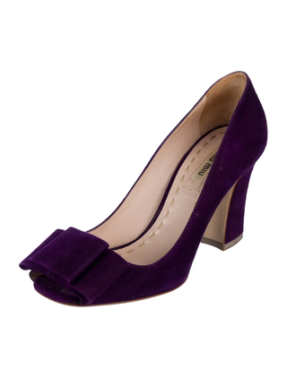 Miu Miu Suede Slip On Peep-Toe Pump Heels Purple Women's Size 39.5/ US 9.5