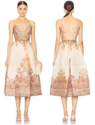 Zimmermann Illustration Draped Fit & Flare Midi Dress Cream Paisley Womens 3 / L