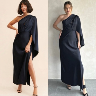 Significant Other Kelsie Satin One Shoulder Maxi Gown Midnight Blue Women's 6