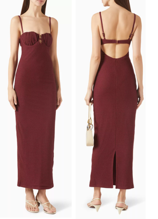 Montce Swim Petal Textured Terry Sleeveless Long Slip Dress Burgundy Women's XS