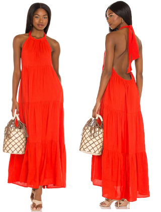 NWT Solid & Striped The Britney Halter Neck Maxi Dress Candy Red Women's Large