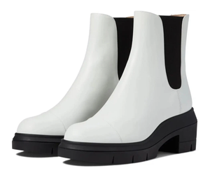 NWOT Stuart Weitzman Norah Chunky Lug Sole Leather Chelsea Boots White Size 8