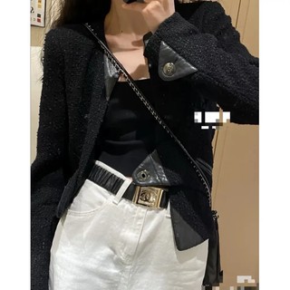 Chanel Long Sleeve Tweed Blazer Jacket w/ Leather Trim Black Womens Size 38/US 6