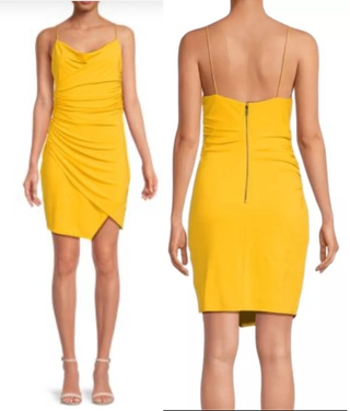 Alice & Olivia Katey Ruched Bodycon Wrap Mini Dress Golden Rod Yellow Women's 6
