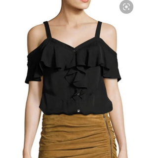 Veronica Beard Cold Shoulder Ruffle Trim V-Neck Blouse Top Black Women's Size 4