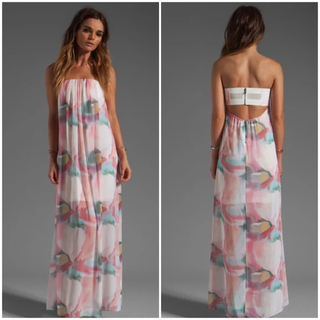 Alice + Olivia Kiernan Silk Dove Floral Strapless Maxi Dress Pink Womens Size 4