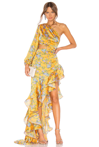 Bronx & Banco Hanna Asymmetrical One Shoulder Ruffle Maxi Gown Yellow Women's 4