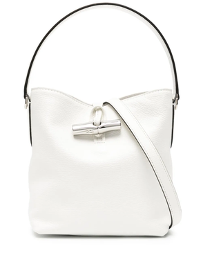 Longchamp Le Roseau Shoulder Bucket Bag White Fine-Grain Cowhide Leather