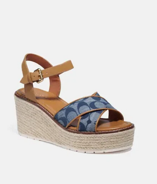 Coach Kimberly Ankle Strap Wedge Espadrille Sandals Chambray Women's Size US 7