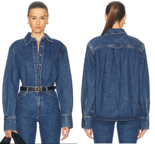 GRLFRND Mae Long Sleeve Oversized Button Down Shirt Big Sur Women's Size XS