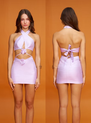 Declara Dahlia Silk Floral High Waisted Mini Skirt Pale Purple Women's Size M
