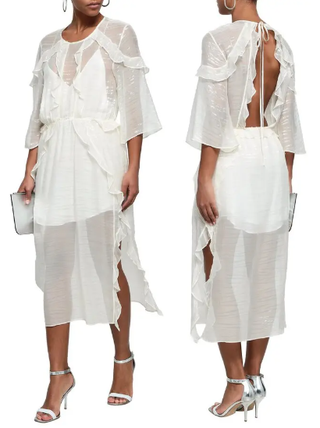 NWT IRO Eolla Open-Back Ruffled Jacquard A-Line Midi Dress White 38 FR / US 6