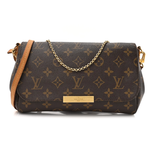 Louis Vuitton Monogram Favorite MM Shoulder Handbag w/ Chain/Leather Strap Brown