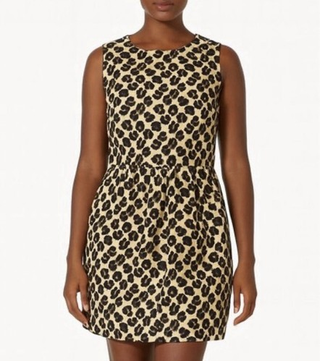 RED Valentino Leopard Print Sleeveless Satin Sheath Mini Dress Tan 48 IT / US 12