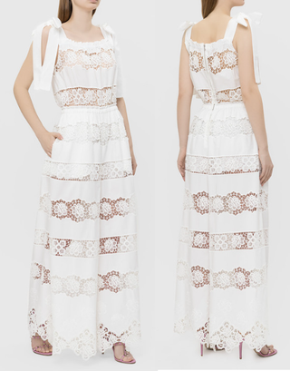 Dolce & Gabbana Lace & Embroidery Ribbon Wide Leg Jumpsuit White 46 IT / US 10