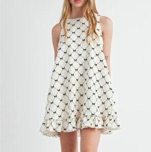 Petal + Pup Bow Print Sleeveless A line Mini Dress Cream/Black Womens Size Small