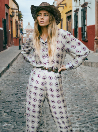 Cia Maritima Silk 2 Piece Cover-Up Set Shirt and Pants Vera Cruz Womens Size M