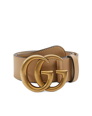 Gucci Leather Wide GG Marmont Gold Buckle Belt Tan Women's Size 75