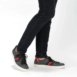 Gucci Ace GG Supreme Monogram Low Top Sneakers Black Gray Mens Size US 9.5