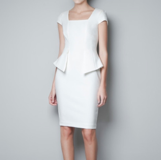 Zara Cap Sleeve Square Neck Above Knee Bodycon Sheath Dress White Women's XS