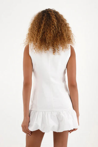 TNS Poplin Sleeveless V-Neck Button-Front Mini Balloon Dress White Women's XS