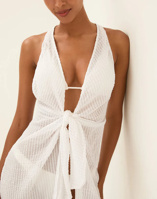 ViX Paula Hermanny Mita Sleeveless Plunging V-Neck Short Cover Up Dress White S