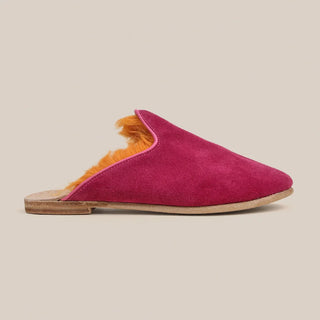 NWOT Sabah Santa Fe Shearling Baba Slip On Flat Mules Pink Suede Women's Size 38