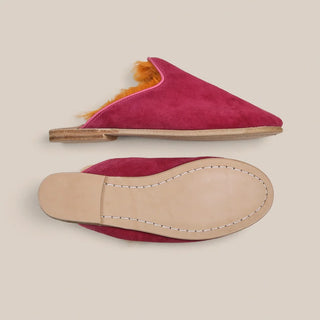 NWOT Sabah Santa Fe Shearling Baba Slip On Flat Mules Pink Suede Women's Size 38
