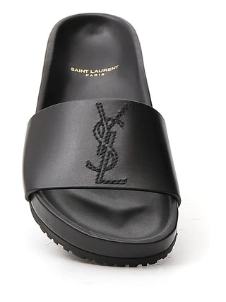 Saint Laurent Joann Leather Slip On Pool Slides Sandals Black Women's Size EU 36