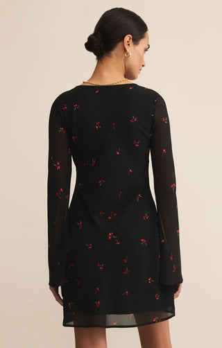 NWT Z Supply Campbell Rio Floral Print Long Sleeve Mini Dress Black Red Womens S