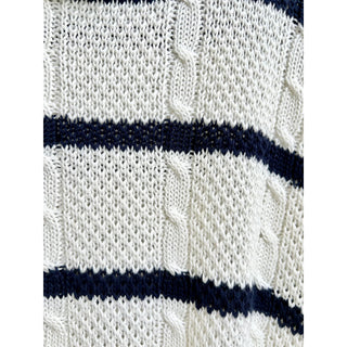 Rails Long Sleeve Cable Knit Striped Pullover Sweater White Blue Women's Medium