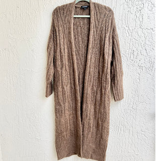 Express Long Sleeve Cable Knit Open Front Cardigan Sweater Brown Women's Small