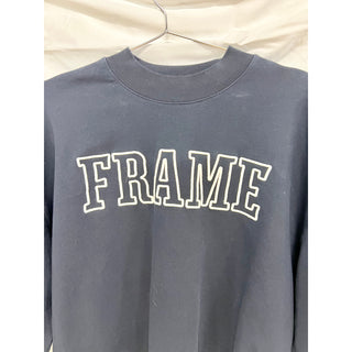 Frame Block Letter Long Sleeve Crew Neck Sweatshirt Navy Blue Women's Size L