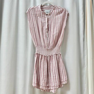 Rails Angelina Linen Blend Stripe Tiered Mini Dress Pink/White Women's Size S