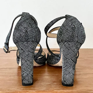 Jimmy Choo Wrap Around Strap Block Heels Sandal Black Women's Size 37 / 6.5