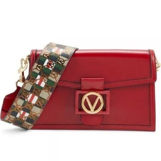 NWT Valentino by Mario Valentino Mina Logo Leather Shoulder Bag Lipstick Red OS