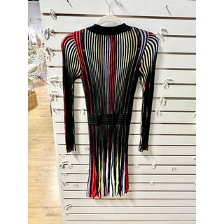 Just Cavalli Long Sleeve Pleated Ribbed Cotton-blend Midi Dress Multicolor XS