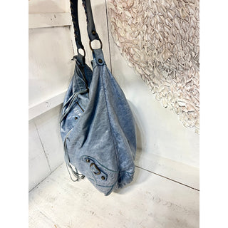 Balenciaga Chevre Classic Hardware Day Leather Hobo Shoulder Bag Cornflower Blue