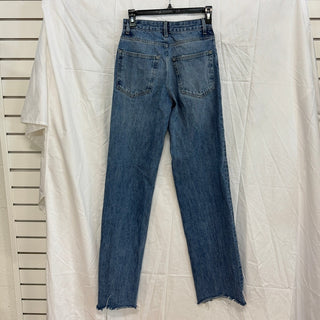 Zara Cotton High Waisted Frayed Hem Denim Straight Jeans Blue Women's Size US 2