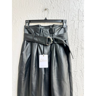 Elan High Waisted Faux Leather Tapered Leg Paperbag Pants Black Women's Size XS