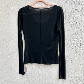 NWT Woodrose Deli Long Sleeve Scoop Neck Rruched Ballet Top Black Women's Size S