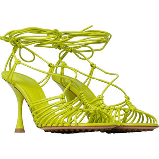 Bottega Veneta Dot Leather Open Toe Lace Up Stilettos Strappy Sandals Green 37