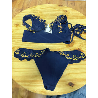 NWT Beach Riot Lauren Bikini Top & Chloe Bikini Bottom Set Navy Women's Size L